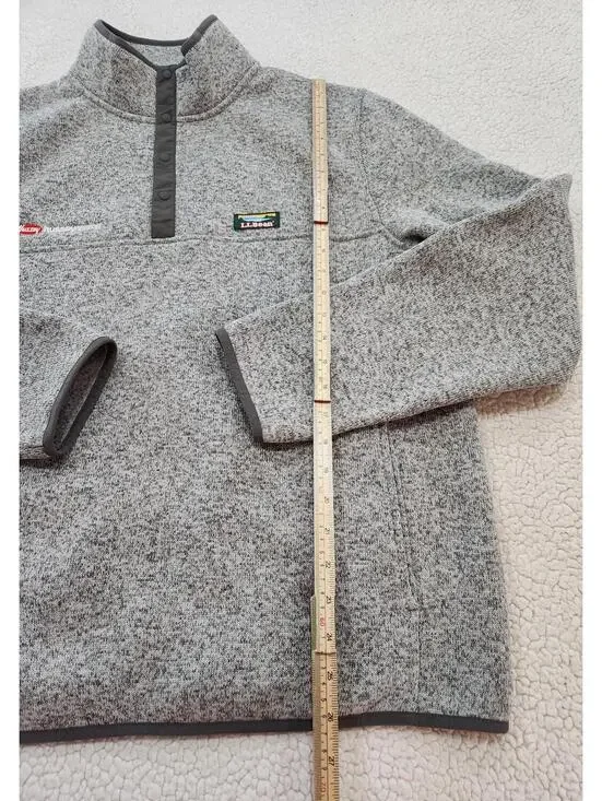 LL Bean Snap Fleece Gray Pullover Sweater Jacket Mens Size Large Slightly Fitted - Picture 6 of 9